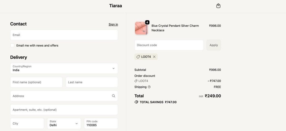 Tiaraa Loot Offerget 4 Products 249 Inr (incl