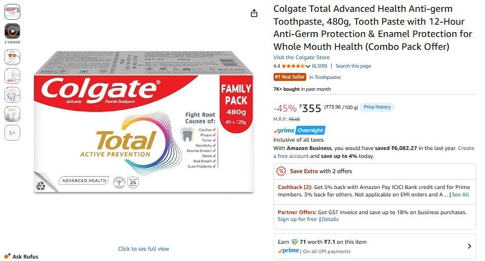 Colgate Total Advanced Health Anti-germ Tooth