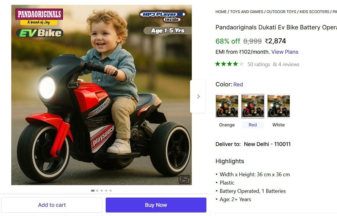 Battery Operated Dukati Ev Bike For Kids 2874 More