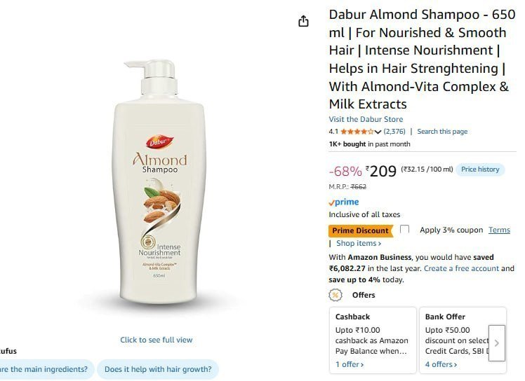 Dabur Almond Shampoo 650 Ml 209 Buy Max Qnty