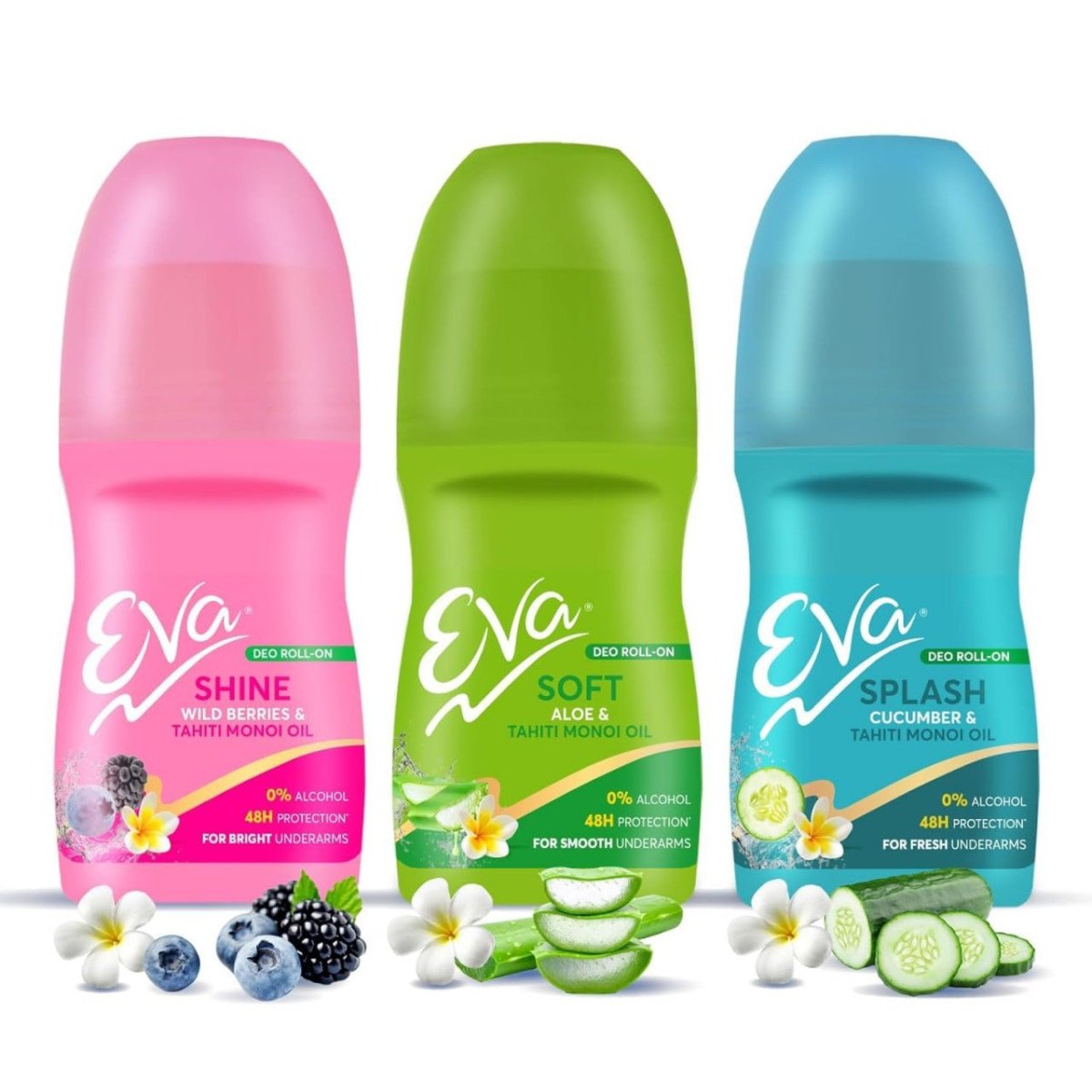 Eva Underarm Roll On Deodorant No Alcohol No Aluminium Chemical For Fresh Bright Smooth Underarms(wild Berries Aloe Cucumber) For Women(25ml Pack Of 3) 208apply 3 Coupon