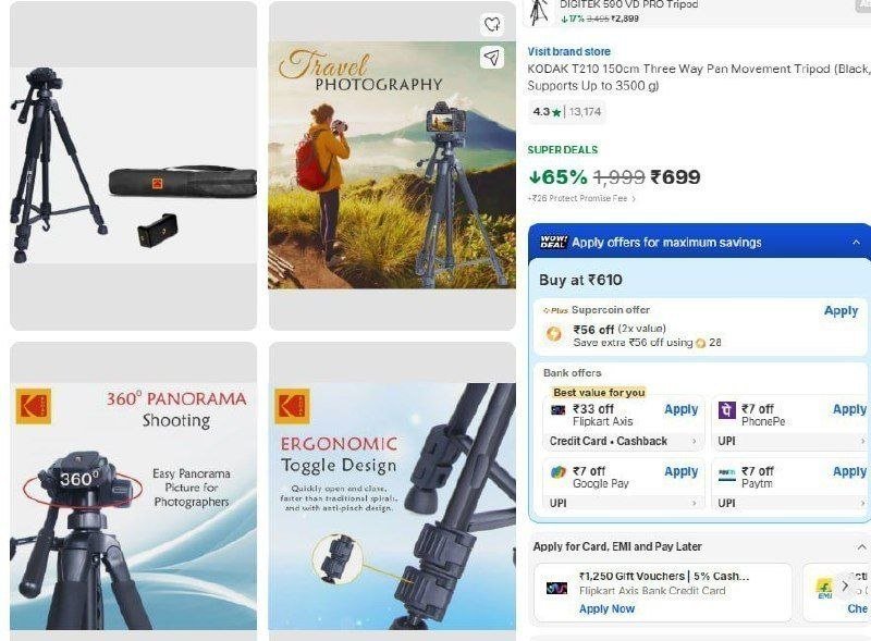 Kodak T210 150cm Three Way Pan Movement Tripod 699