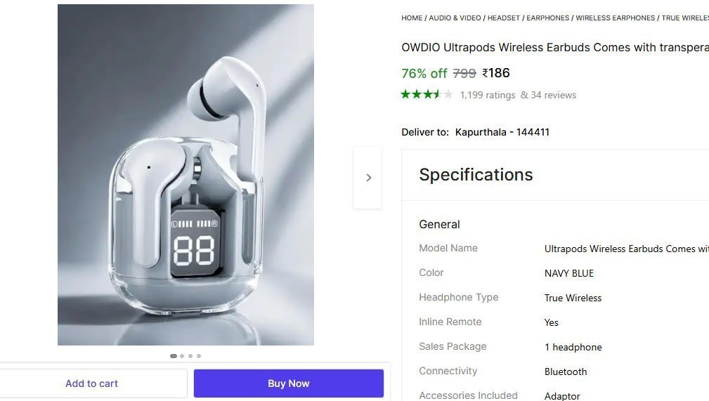 Owdio Ultrapods Wireless Earbuds 186