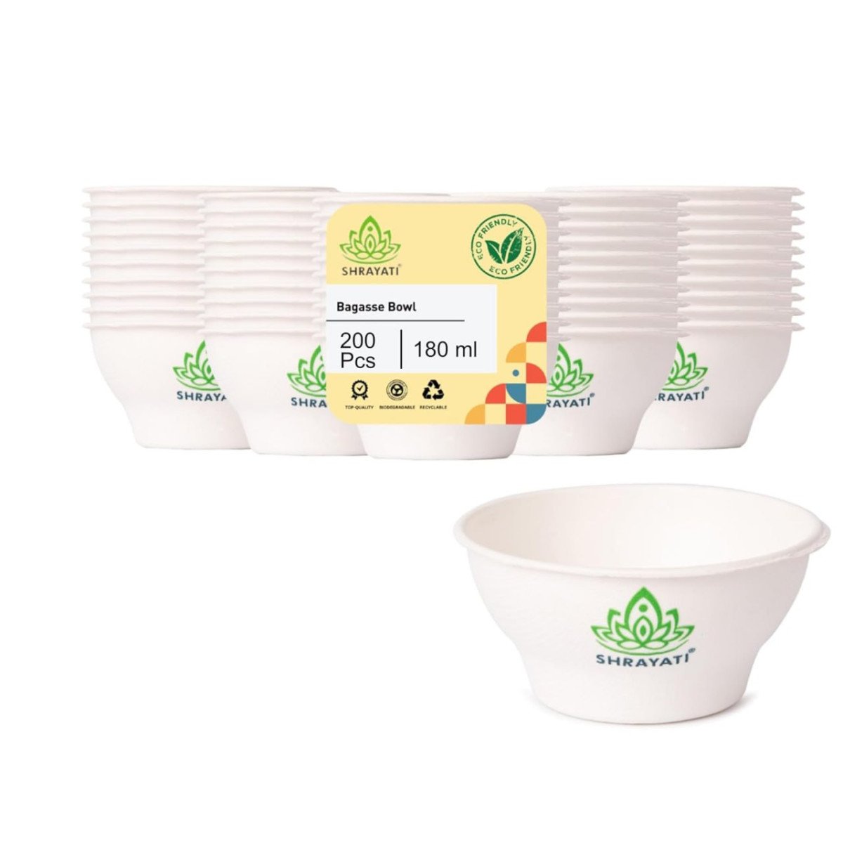 Shrayati Sugarcane Bagasse Bowls 180 Ml 200 Pcs Bi