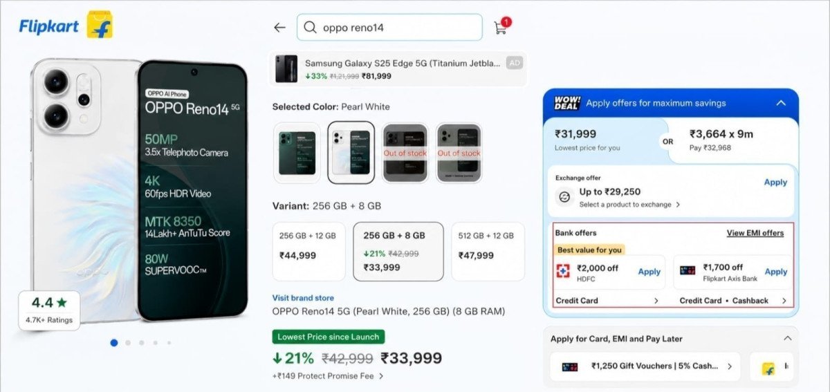 Oppo Reno14 5g Dropped From 42 999 To 31 999 With Offers Drop Rs 2 000 Inst