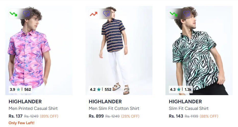 Myntra Loot 89 On Highlander Men Clothing Shirts Tshirts Trousers Jeans Shorts Winterwear Co-ords