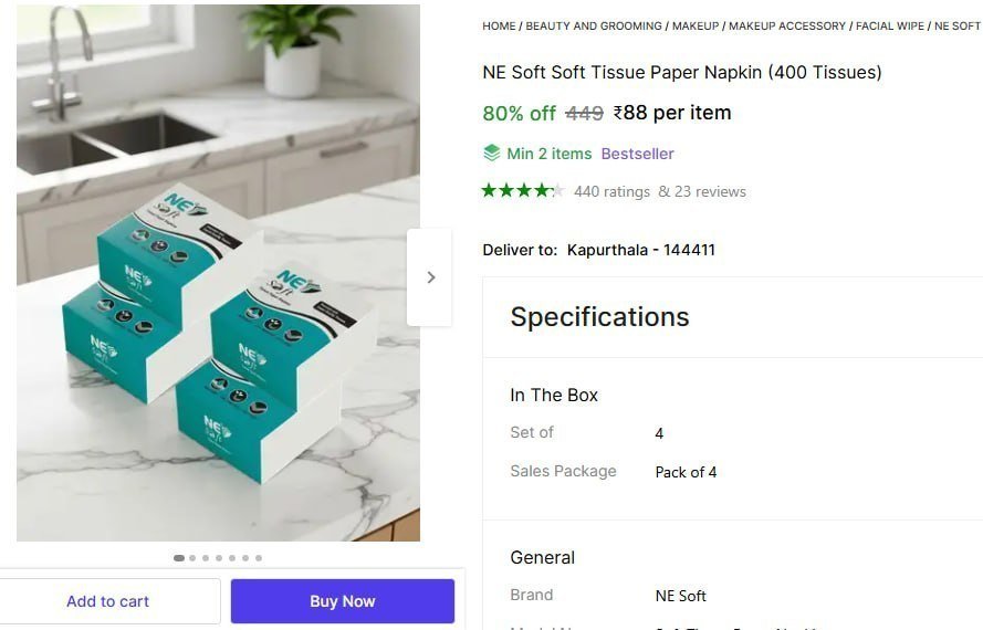 Tissue Paper Napkin (400 Tissues) 88min 2 Buy