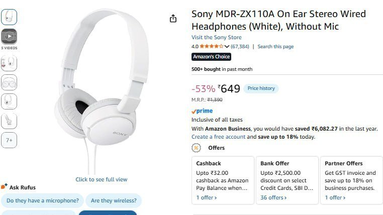 Sony Wired Headphones 649