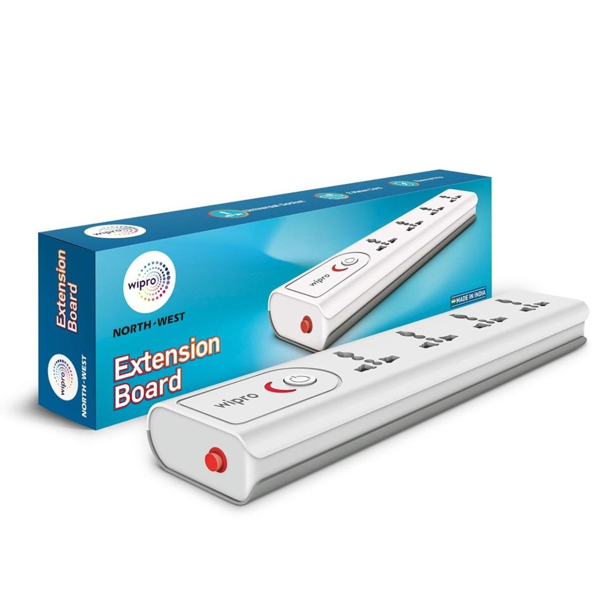 Wipro Premium Extension Board With 4 Universal Sockets 1 Master Switch 376
