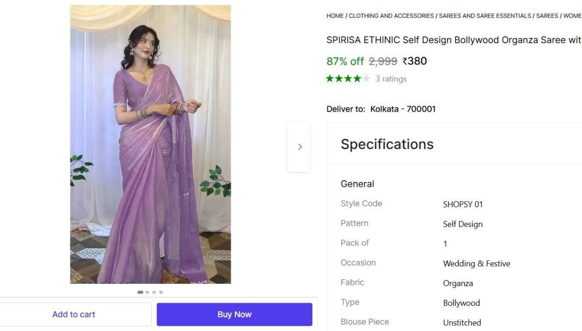 Bollywood Organza Saree With Unstitched Blouse 380