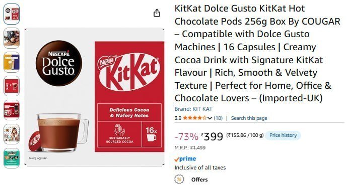 Kitkat Hot Chocolate Pods 256gm 399
