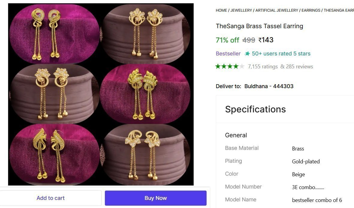 Brass Tassel Earring Combo Of 6 143