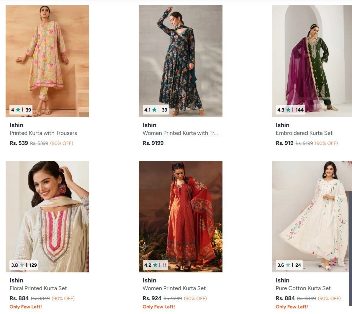 Loooootishin Kurta Sets 90 Starting From Rs 539 Myntra