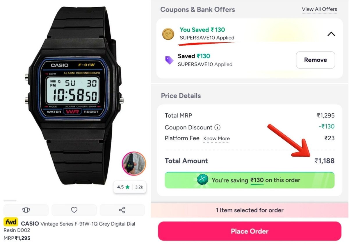 Casio Vintage Watch At 1188use Code Supersave10