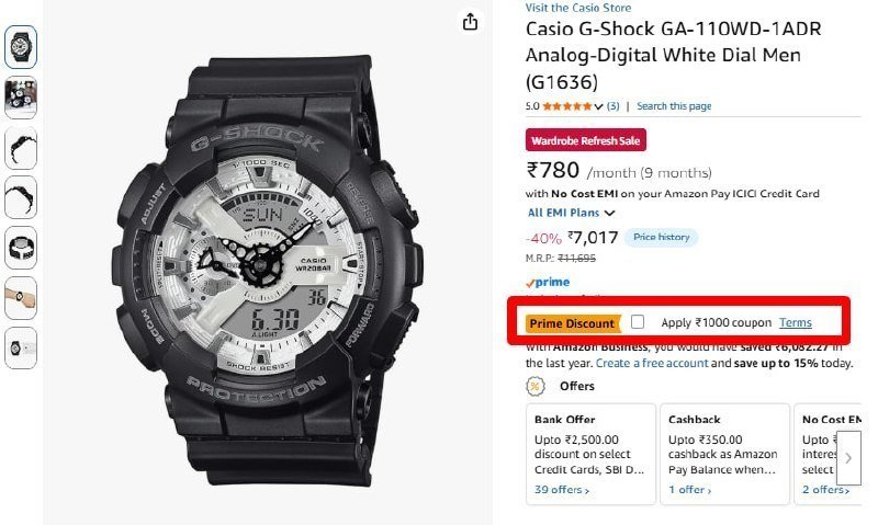 Casio G-shock Ga-110wd-1adr Analog 5415 Apply 1000