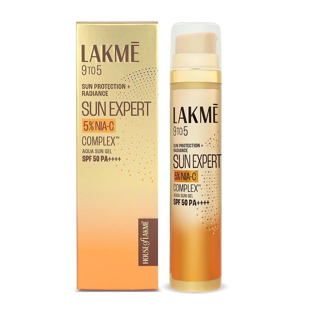 Lakm Sun Expert 5 Nia C Water-light Sunscreen Gel Spf 50 Pa Best For Oily Skin Even Toned Glowing Skin Helps Reduce Pigmentation Uva B Protection No White Cast 56g Rs 190