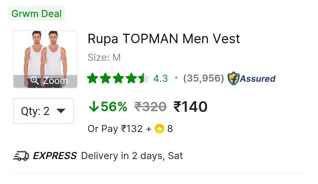 Pack Of 4 Rupa Vest 132 8 Sc33 - Per Peice