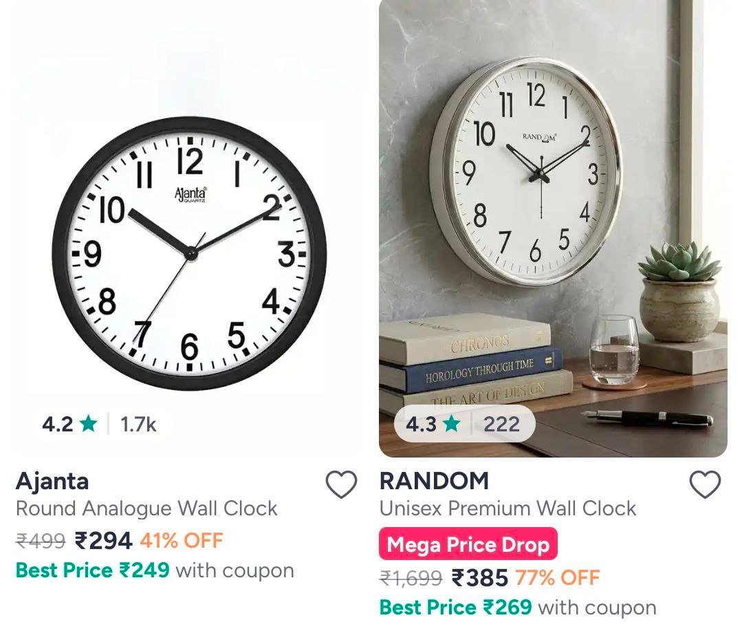 Myntra Ajanta Other Clocks Starting At Just Rs 169 10 Coupon Discounts Fancy Table Paper Lamps Under Rs 399 15 Coupon Discounts