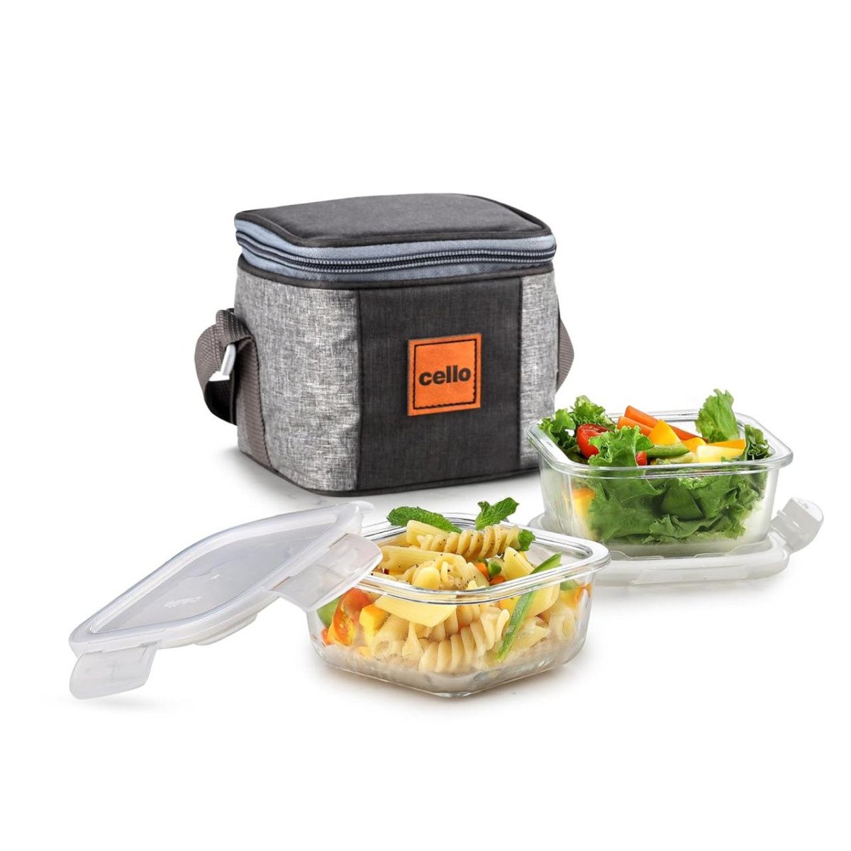 Cello Glassy Square Lunch Box Set Of 2 Pcs (320ml X 2) With Jacket 386