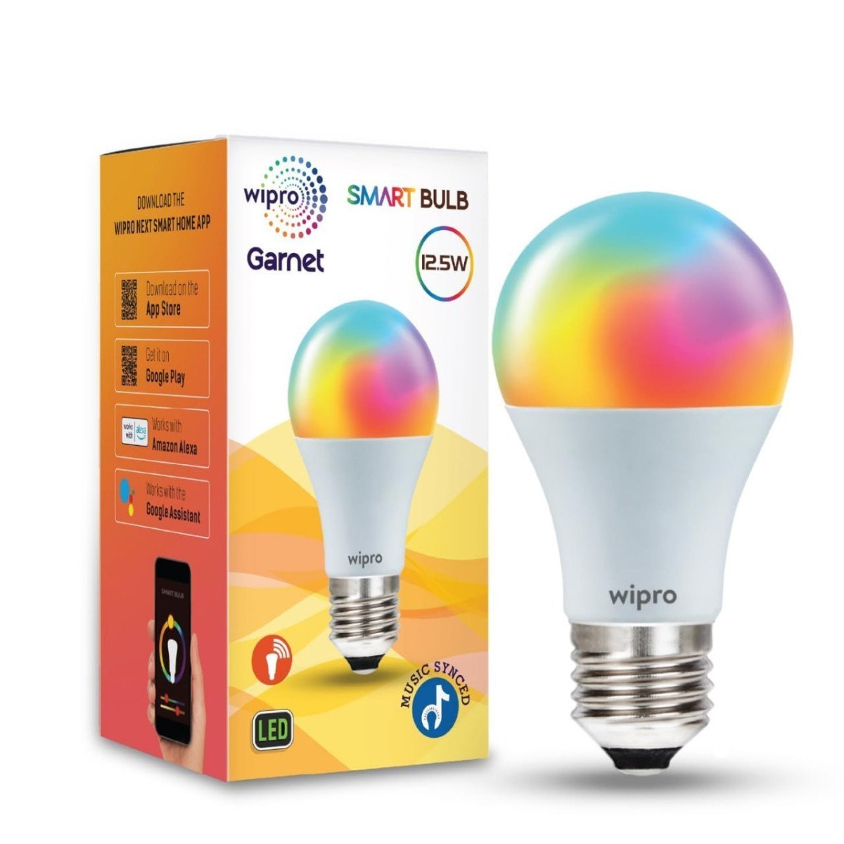 Wipro 12 5w E27 Wi-fi Smart Led Bulb With Music Sync Voice Control With Alexa Google Asst 748