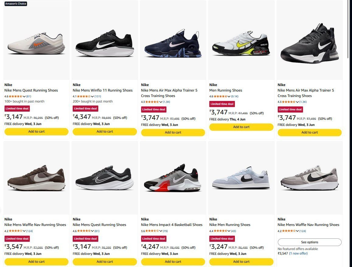 Looootnike Shoes 50 15 Cashback 10 Hdfc Discount Starting From Rs 2095 Amaz