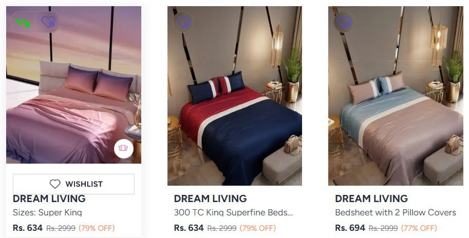 Myntra New Designer Bedsheets At Min 70