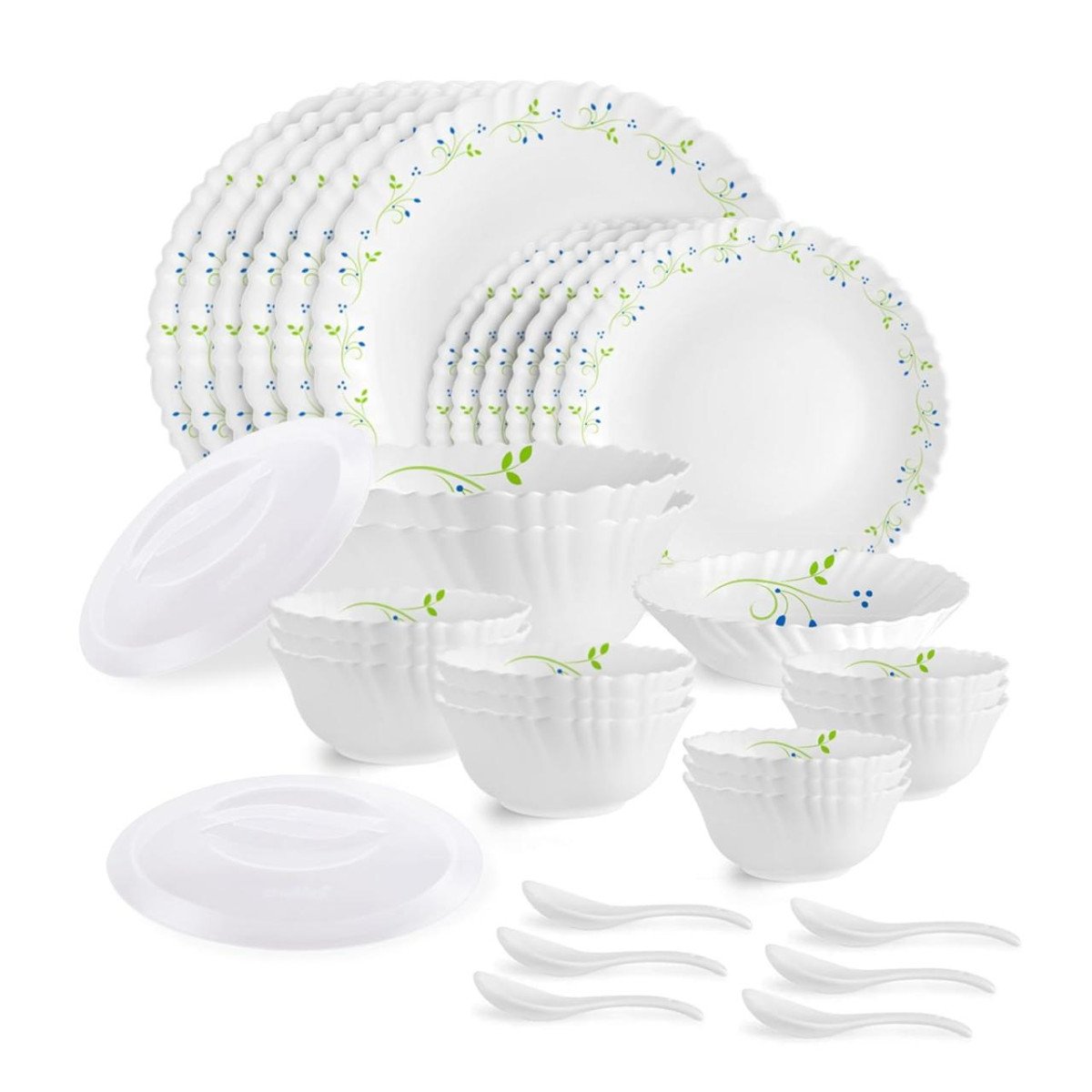 Cello Tropical Lagoon Dazzle Series Opalware Dinner Set Of 35 Pieces For Fa