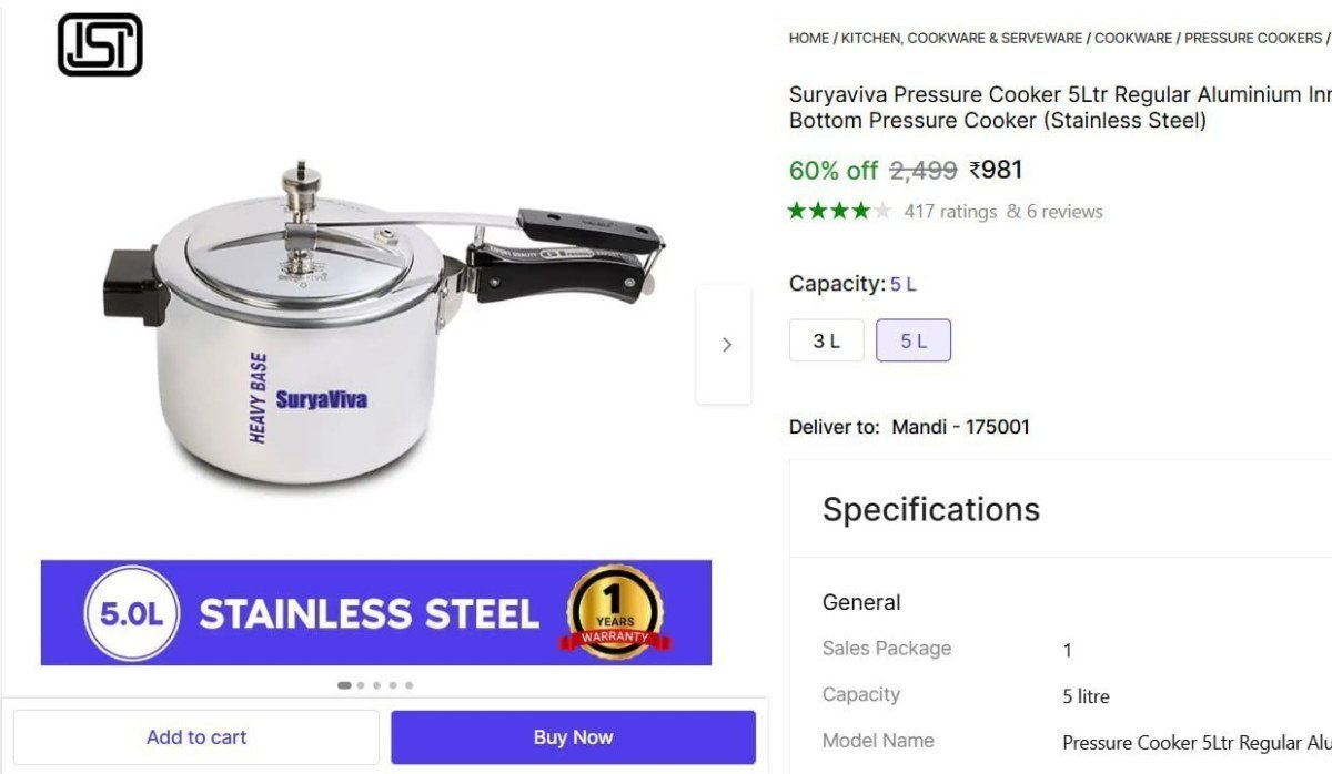 Suryaviva Pressure Cooker 5ltr 981