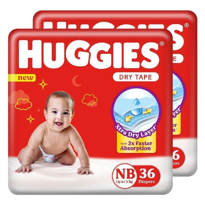 Huggies Complete Comfort Dry Tape Newborn - (nb Xs) Size Baby Tape Diapers Combo Pack Of 2 72 Count With 5 In 1 Comfort 506