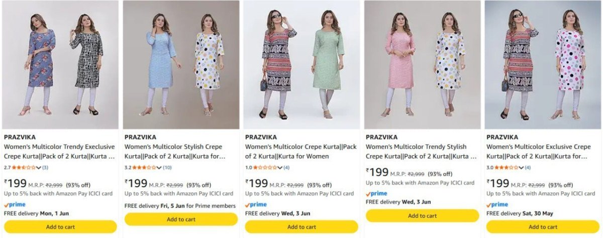 Women Kurta Pack Of 2 199