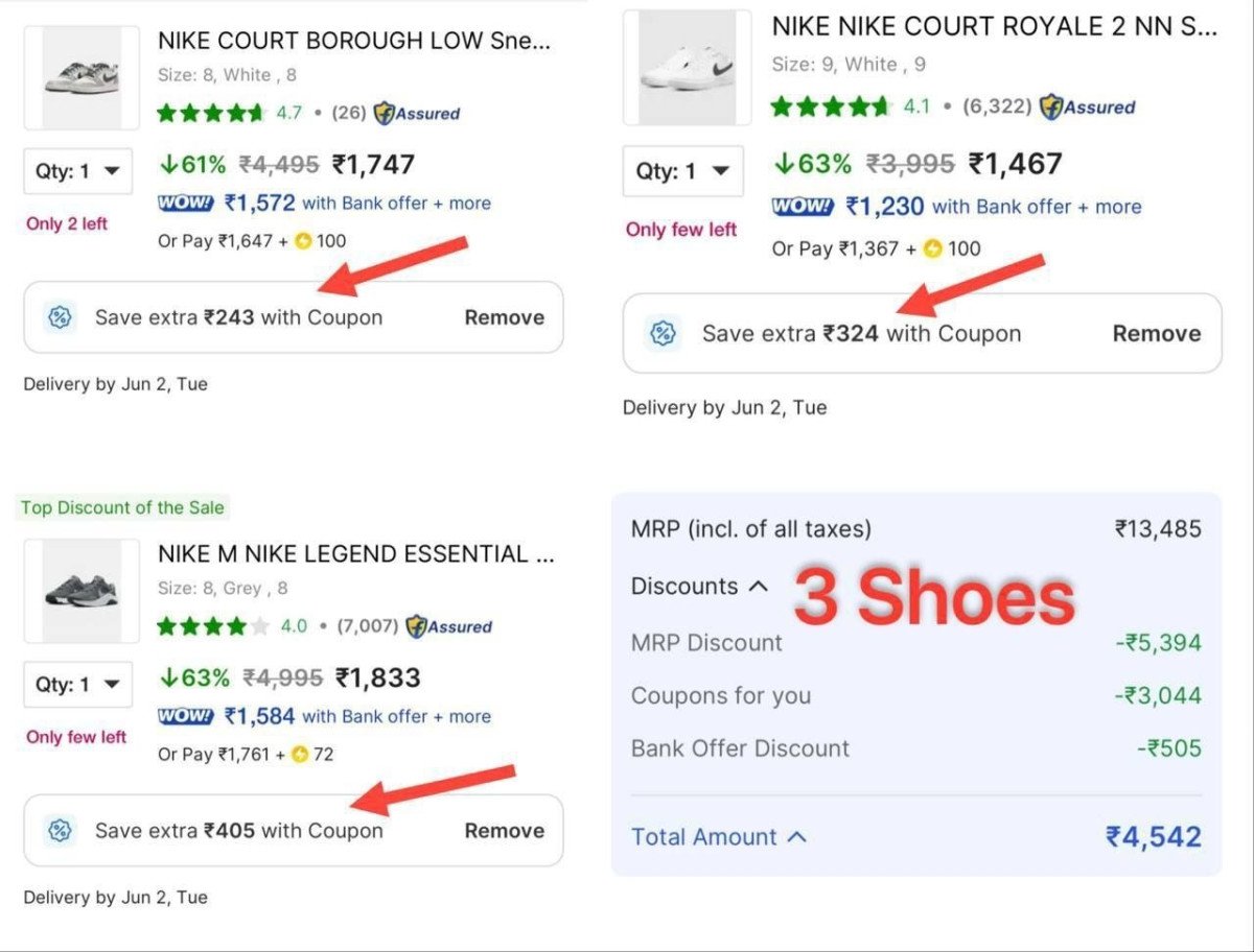 Loot Triple On Nikeupto 50 On Nike Shoes Extra 20 On Buying 3 Extra 10 On Prepaid Add Any 3 Shoes Men S Women Auto Discount In Cart Pay Onlinemore Detail