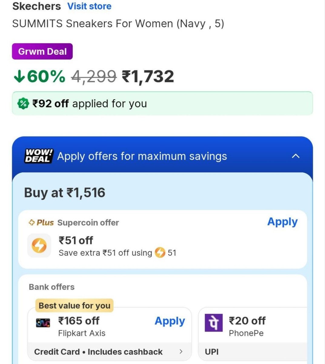 Flipkart Grwm Grwm Deals Skechers Summits Rs 1516 Explore More Skechers Wom