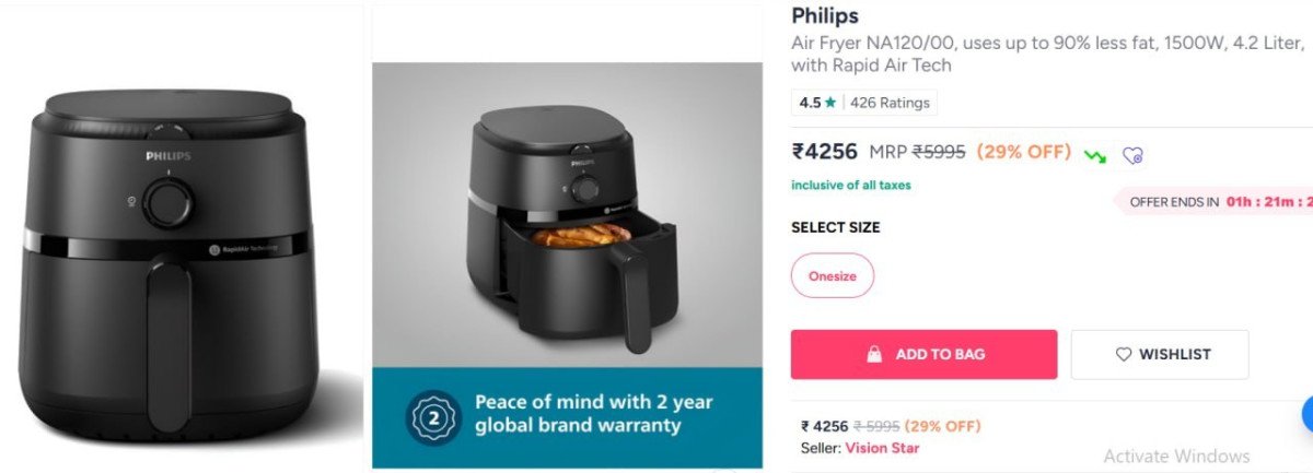 Myntra Philips Air Fryer Na120 00 4 2 Liter 4256