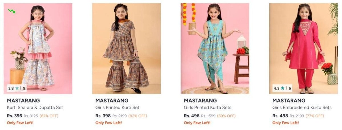 Myntra Girls Printed Kurti Sets Starts 347