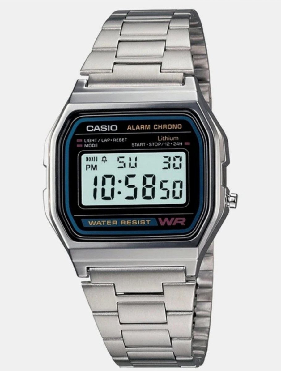 Casio Vintage A158wa-1df Black Dial Silver Stainless Steel Band Digital Wat