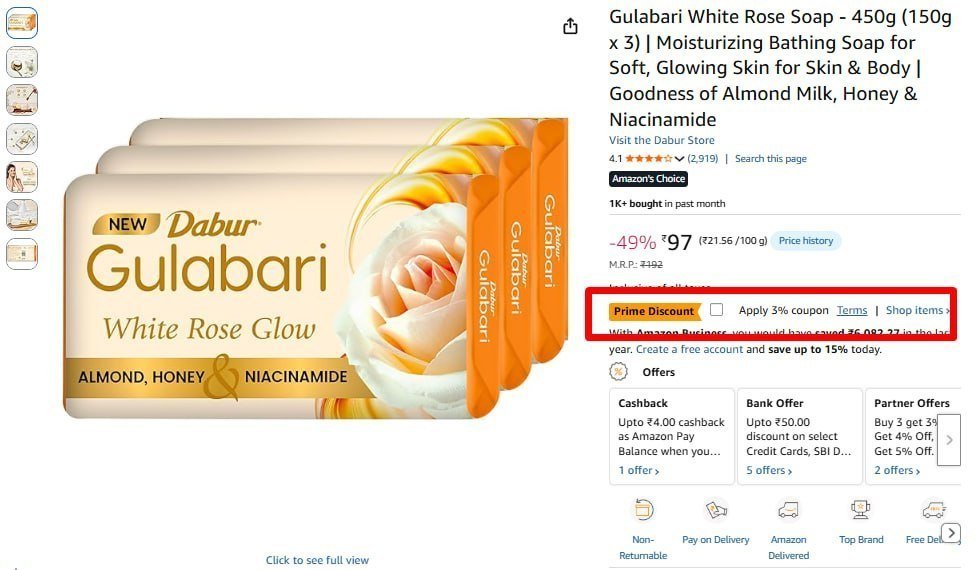 Gulabari Rose Soap - 450g (150g X 3) 97 Vivel