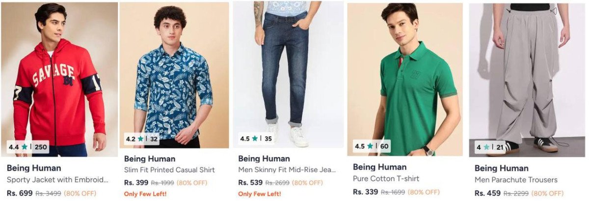 Myntra Loot Flat 80 On Being Human Clothing Sweatshirts Jackets Tshirts Shirts Jeans Trackpants Trousers Shorts