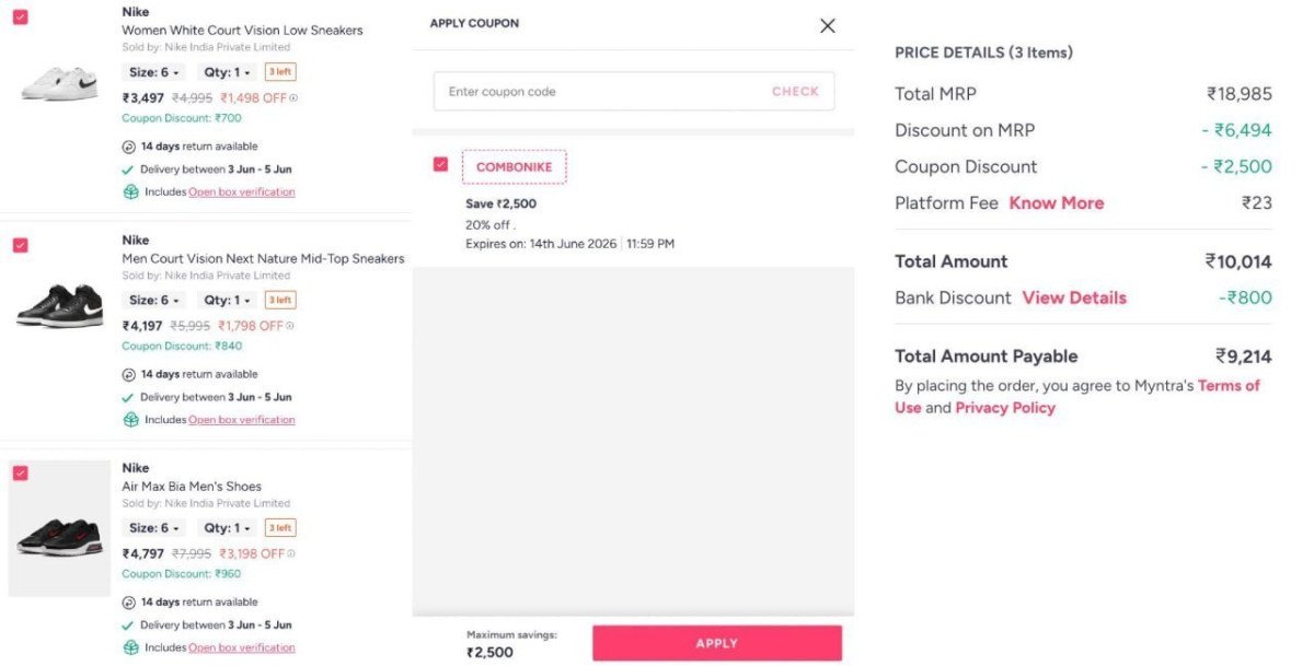 Myntra Loot 50 On Nike Extra 20 10 With Hdfc 