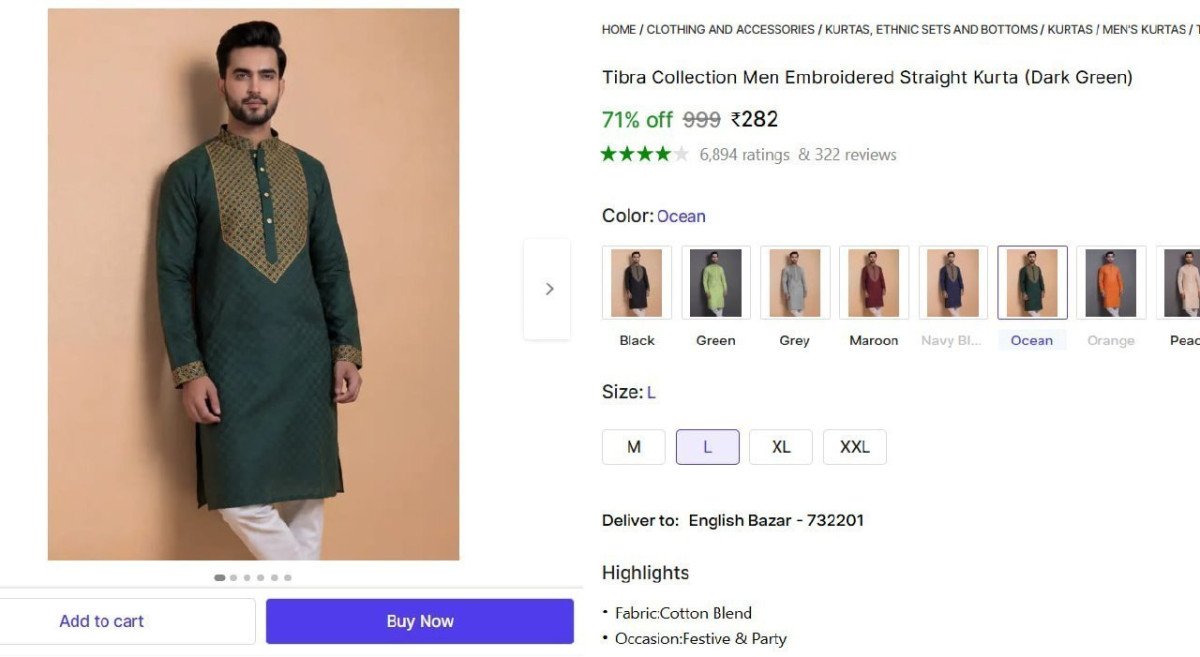 Men S Embroidered Straight Kurta 282