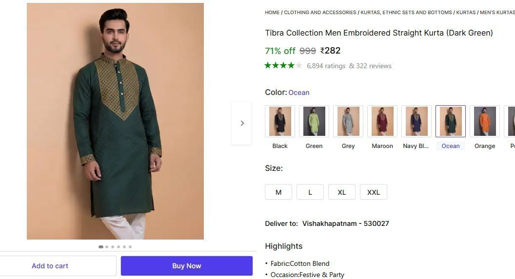 Men Embroidered Straight Kurta 282