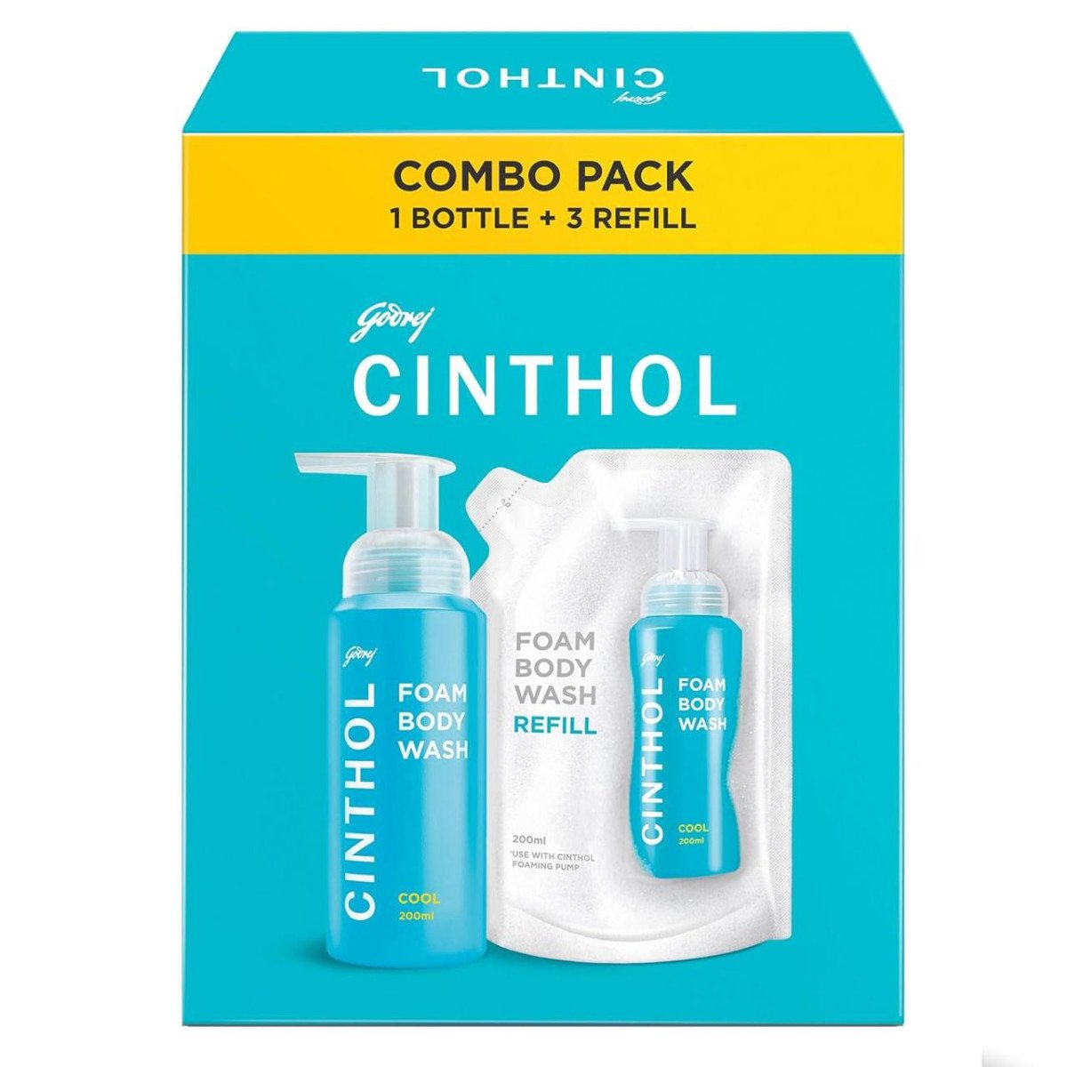 Cinthol Cool Foam Body Wash (800ml) Combo Pack (1 Bottle 3 Refills) 162