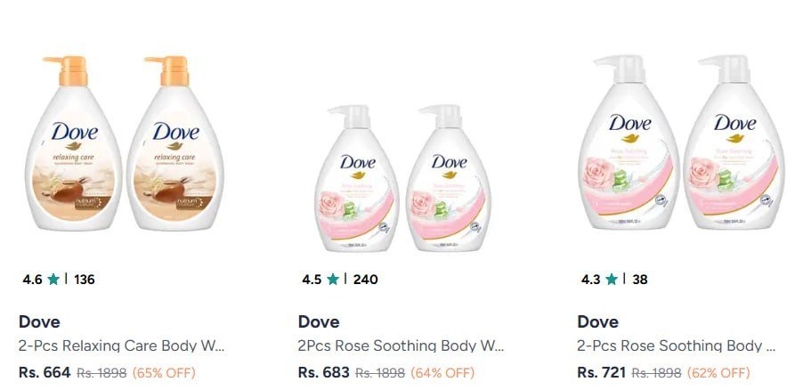 Myntra Dove Body Wash 65-70 Vaseline Lips - Up To 50 Up To 45 - Dove Scrubs