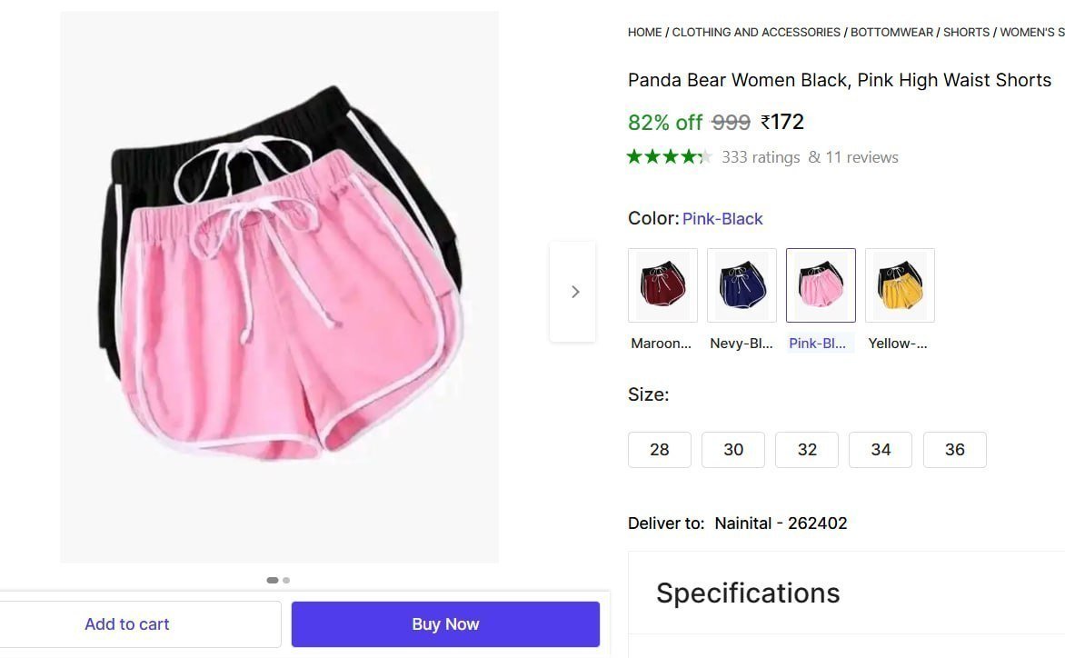 Women Black Pink High Waist Shorts 172