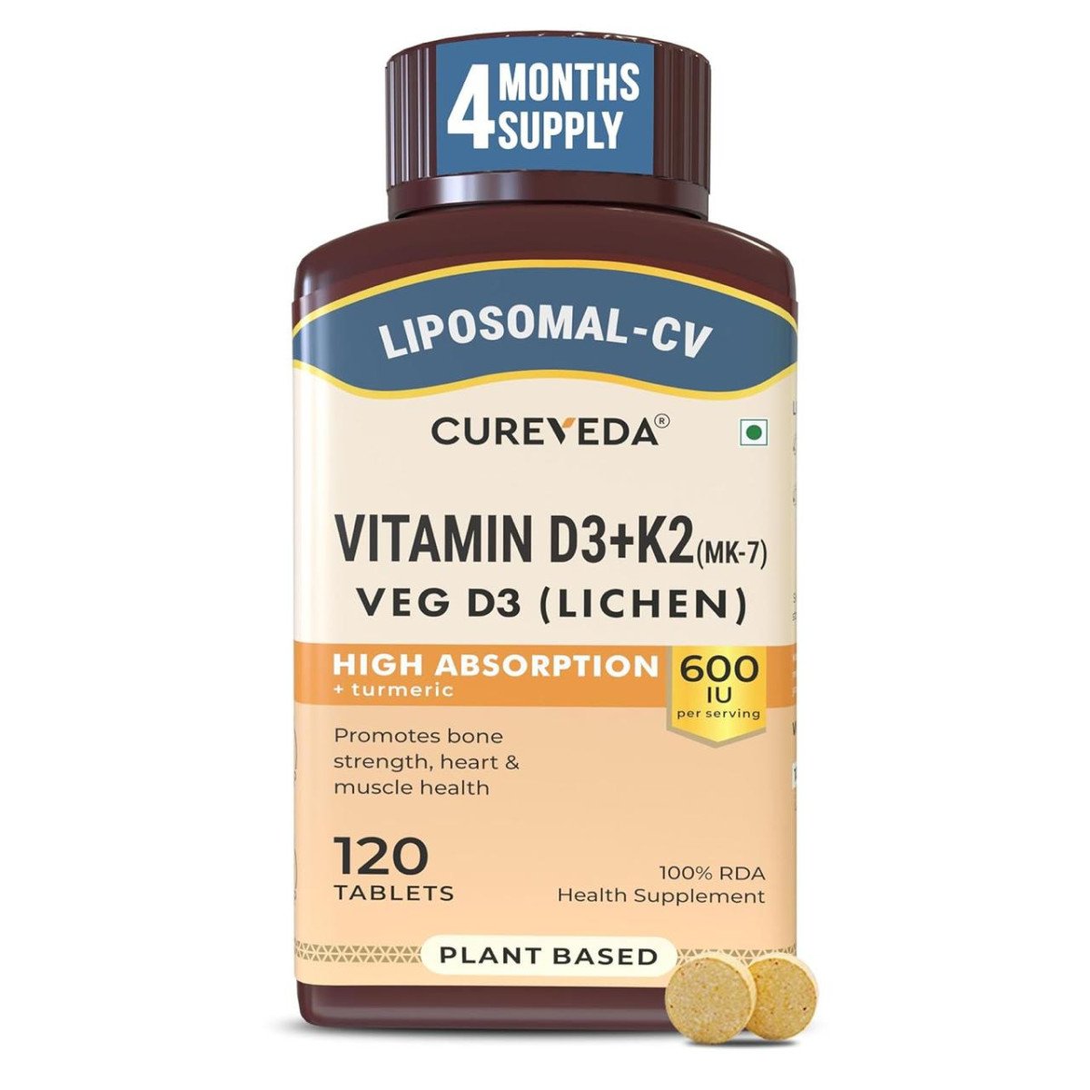 Cureveda Liposomal Vitamin D3 600 Iu Vitamin K2-7 Turmeric 349