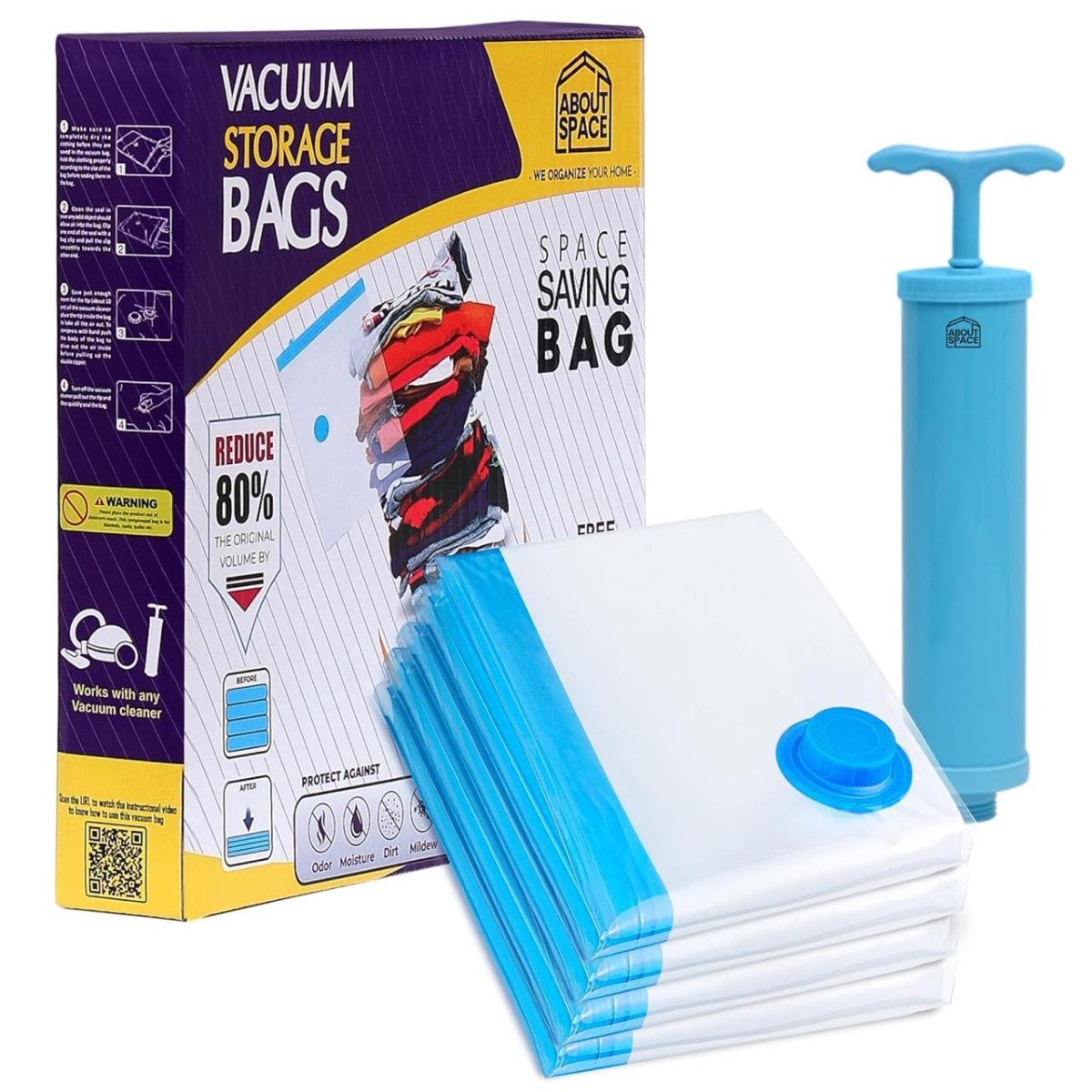 About Space Polyamide Polyethylene Vacuum Compression Bags (4 Pack) With Hand Pump 389