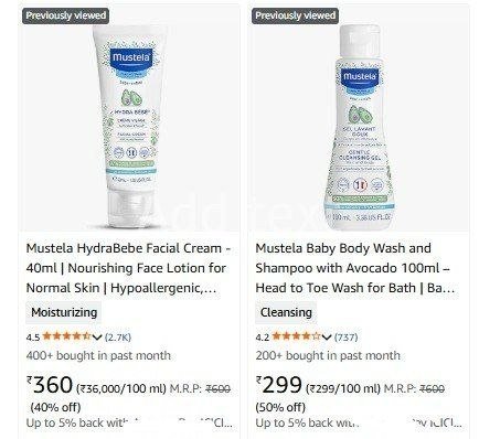 50 On Mustela Baby Skin Care Product Hydra Baby Face Lotion 360 Body Wash Shampoo (head To Toe) At 299