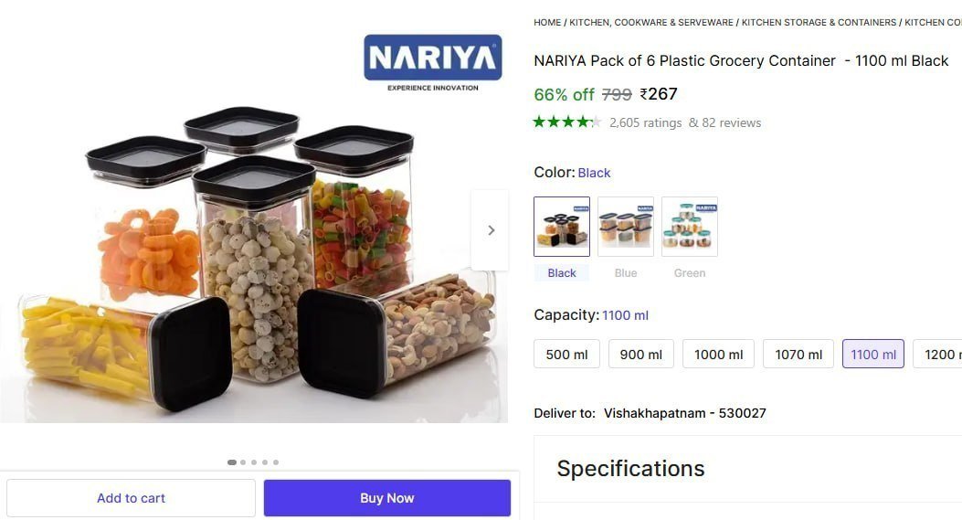 Pack Of 6 Grocery Container 267 Each 1100ml