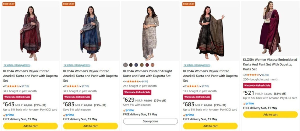 88 On Klosia Women Anarkali Cotton Kurta Sets