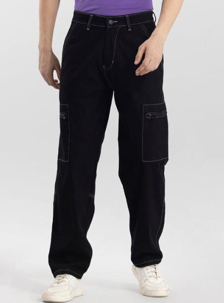 Snitch Men Black Smart Baggy Pure Cotton Jeans 849