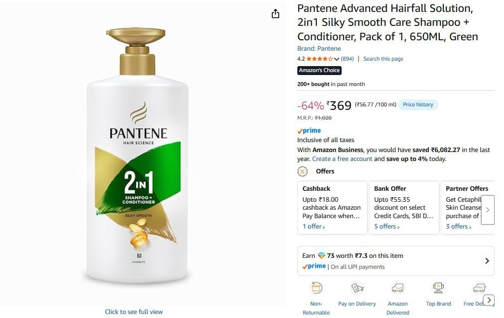 Pantene Advanced Shampoo Conditioner 650ml 369